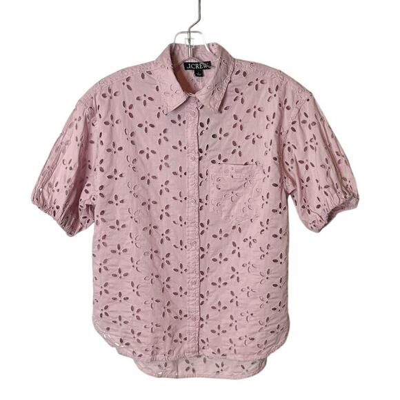 J.Crew Womens Spring Garden Top 2 Eyelet Pale Orchid Pink Short Sleeve BQ223 NWT - Picture 2 of 7